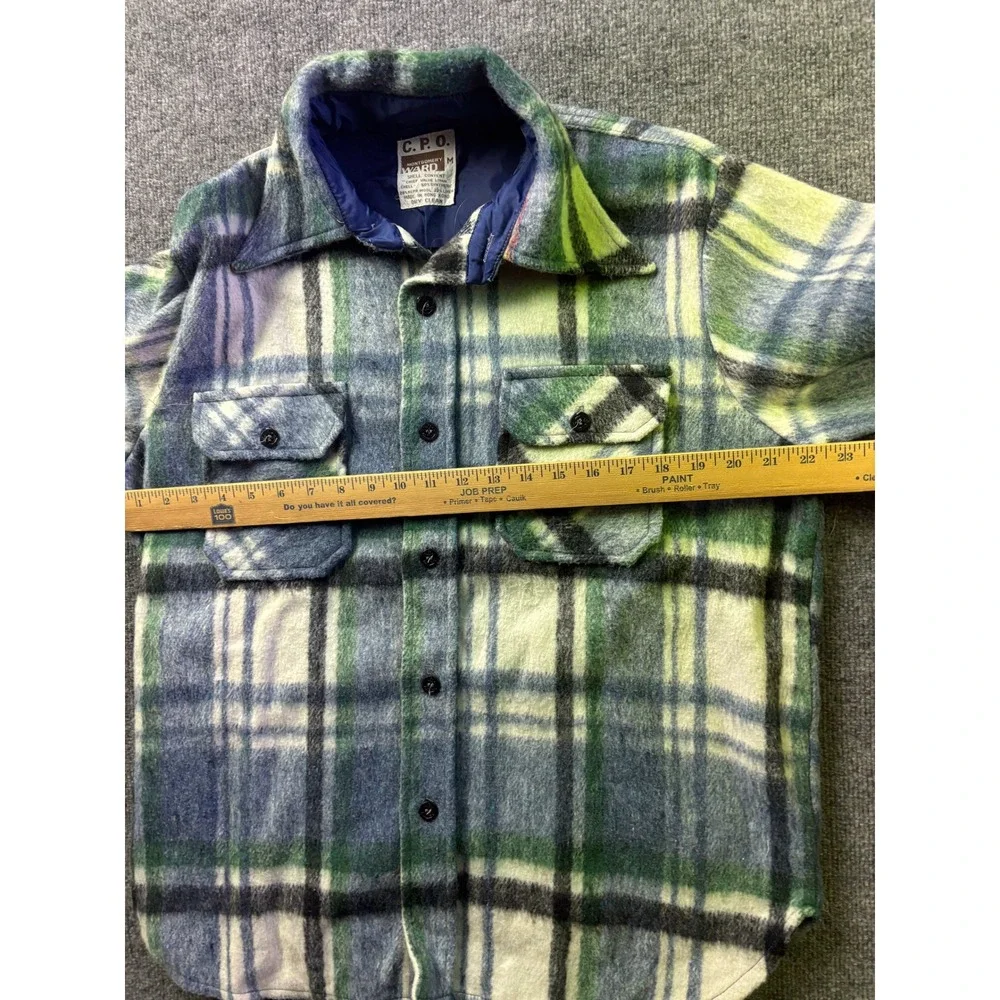 Montgomery‎ Ward CPO Jacket Mens M Blue Green Wool Blend Vintage Shirt Jacket